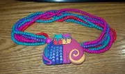 NEW Vintage 1992 Laurel Burch Wood Hand Painted Cat Statement Beaded Necklace