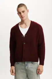 [Cotton On Men] Cotton On Men - Cropped Cardigan - Mahogany M MAHOGANY