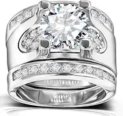 [Hiyong] Solitaire Diamond Accent Wedding Rings - 5.56 Ct. Round Cubic Zirconia Promise Stacking Sets Size 5-11
