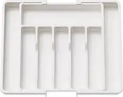 Drawer Organiser Expandable Tray for Kitchen or Office,Adjustable Silverware Flatware/Stationery Holder, Compact Plastic Storage for Spoons/Forks/Knives/Pens/sticky notes (WHITE)
