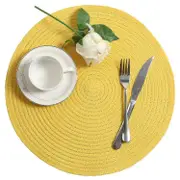 Set Of 4 Round Top Cotton Braided Placemats Non-Slip Table Mats For Dining Kitchen Table Washable 15 Inch,Yellow