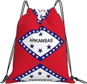 EdWal Arkansas State Flag Print Drawstring Backpack Gym Bags Sports Draw String Bags For Gym Travel Swimming Beach, White, One Size
