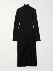 [16ARLINGTON] 16ARLINGTON - Vento Pleated Draped Jersey Midi Dress - Black - UK 14 UK 14 Black