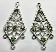 Focal, 2 Antiqued Silver Pewter Earring Kites with Swarovski Peridot Crystals *