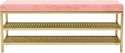Entryway Shoe Bench Storage Bench End of Bed Bench 2-Tier Modern Shoe Storage Bench with Painted Wrought Iron Frame Shoe Stool with Padded Cushion for Small Spaces, Entryway (Color : Pink-a,