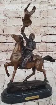 Frederic Remington Bronze Statue/Sculpture “The Buffalo Signal” w/Marble Base NR
