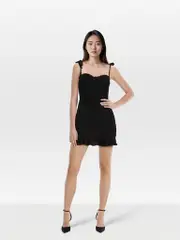 Black Ruffle Trim Tie Strap Mini Dress