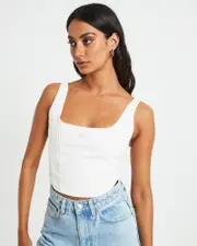 Monique Denim Corset Top in Bleached White