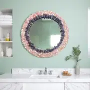18" Round Agate Wall Mirror Vanity Top Rose Quartz & Amethyst Stone Bath Decors