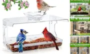 Window Bird Feeder with Non-Marking Self-Adhesive Hooks, Clear Window Bird