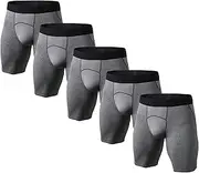 [Generic] Men Sport Long Boxer Brief Running Workout Fitness Shorts Compression Underwear for Men Athletic Short, Grey-pc5, Large