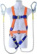 Safety Harness Fall Protection with Shock Absorbing Lanyard and Updated Comfortable Waist Pad Fall Protection Arrest Restraint Construction Roofer (2 Hooks)