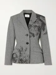 [Erdem] Erdem - Violetta Prince Of Wales Floral-print Woven Blazer - Gray - UK 10 UK 10 Gray