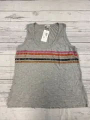 Allison Joy Grey Miley Varsity Scoop Neck Tank Top Womens Size Large New