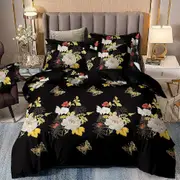 v4931 Bed Sheets Black Floral Doona Duvet Cover Set Bed Pillowcases Ultra Soft Bed Sheets IU4931