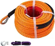 VEVOR Synthetic Winch Rope 3/8" x 100ft, Winch Cable with G70 Hook 18740 Lbs Working Strength, 12 Strands, Synthetic Winch Cable with Protective Sleeve, for Vehicles Towing, Orange
