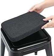 BUYUE Natural Linen Magnetic Bar Stool Cushion 1 Piece, Enhanced Anti-Slip Breathable Small Chair Seat Pad for Café Bistro Stackable Metal Stool (Square, Black, 1)