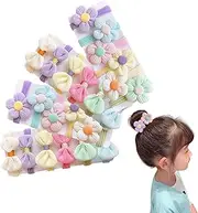 Kids Hair Bands, 24 Seamless Bows and Flowers, Elastic Hair Ties for Toddlers, Ponytail Holders for Girls (Colorful Bow and Flower 24 Pieces)