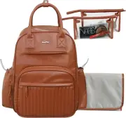 Baby Nappy Bag, Leather Diaper Bag Backpack with Changing Pad,19 Pockets, 2 Clea