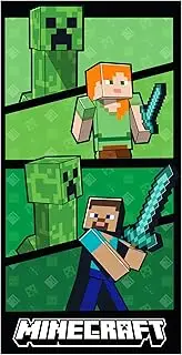 Character World Official Minecraft Towel | Super Soft Feel, Creepers, Alex and Steve Gaming Design | Perfect The Home, Bath, Beach & Swimming Pool | One Size 140cm x 70cm