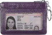 [Cynure] Women Genuine Leather Keychain Zipper Change Wallet Small Mini Pocket Size Coin Purse, Purple, one size