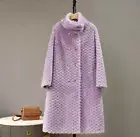 Women's Lamb Wool Coat Mid-Length Raglan Sleeves Sheep Shearling Coat Outwear