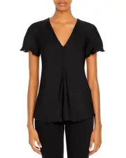 Women's Theory Black Short Sleeve Core St Silk Button Front Top Size P NWTS