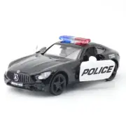 1:36 AMG GTS Police Car Model Diecast Toy Cars Metal Vehicle Pull Back Door Open