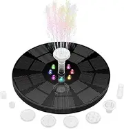 Outdoor Water Feature Solar Floating Fountain Water Pump with Color LED Lights for Bird Bath 3W 1600mAh Battery for Garden/Pond/Pool Garden Decoration(7 Colors LED)