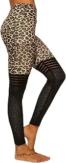 [Sethain] Training Yoga Pants Butt High Press Leggings High Waist Running Tights Stretch Fitness Yoga Pants Leopard Print Mesh Fabric Sports Tights for Women and Girls