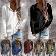 Women Casual Knitted Hooded Coat Zip Up Cardigan Slim Jacket Top Spring Autumn