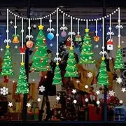YULOONG Christmas Windows Static Stickers Colorful Clings Removable Vinyl Santa Claus Christmas Tree Snowman Snowflake Deer DIY Wall Window Door Mural Showcase Large Decal Sticker