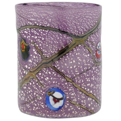 Glass Of Venice Murano Glass Purple Silver Highball Drinking Glass, 16 oz Tumble