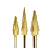 3Pcs Round Shank Titanium Coated Step Drill Bit Set 3/16-1/2 1/8-1/2 1/4-3/4 Step