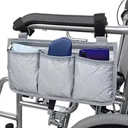 2 PCS wheelchair bag and Reflective Stripes, Black and Gray Wheelchair Side Bag, Wheelchair Accessories for Seniors, Wheelchair Armrest Side Bag for Manual Wheelchair, Electric Wheelchairs, Rollator and Walker (Gray)