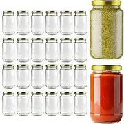 [PackMyProduct] 24 x 375ml Clear Glass Food Jar | Round Glasses Jar with 63mm Golden Twist Cap | Food Container Storage, Spices Jars, Mason Jar for Liquid Jams, Chutneys, Pickles, Sauces