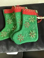 NWT 6 Crate and Barrel Christmas Wool Stocking Silverware/Gift Holder-Embroiderd