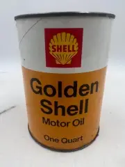Vintage 1Qt Gas Service Station GOLDEN SHELL Motor Oil Tin Can