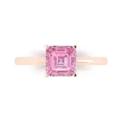 1.5Ct Asscher Cut Pink Gemstone Solid Gold Solitaire Engagement Promise Ring