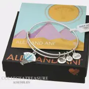 Authentic Alex and Ani Blue Lotus Rafaelian Silver Charm Bangle