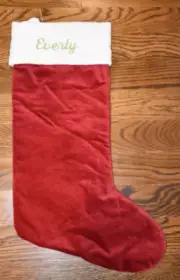 Pottery Barn Classic Velvet Stocking Red Monogram Everly NWT Large