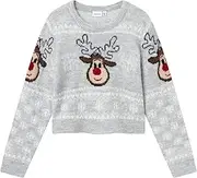 [Name It] Girls' Nkfrihygge LS Short Knit Knitted Jumper, Light Grey Melange/Detail:Light Grey As Offer