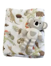 [Bubba Blue] Aussie Animals Koala Knit Rattle and Muslin Swaddle Set in Grey
