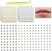 [NHQZ] 4 Sheets 660 Pieces Lip Studs, Fake Nose Studs, Eyebrow Studs, Non-Penetrating Nose Studs, Fake Piercing, Fake Nose Ring, with Tweezers