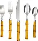 20PCS Bamboo Plastic Flatware Set Utensils Tableware Cutlery Fork,Spoon,Knife