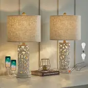 OYEARS 3-Way Dimmable 22'' USB A+C Touch Control Table Lamp Set of 2 with Nig...