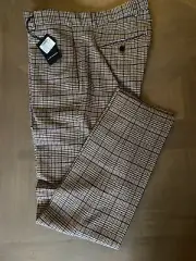 $169 NWT Club Monaco Dress Flat Front Plaid Pants Size 31x31 Brown
