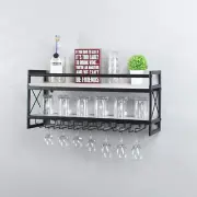 Wine Rack Stemware Glass Rack,Industrial 2-Tier Wood Shelf,30" Wall Mounted Wine