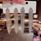 Women 925 Sterling Silver Earrings Crystal Tassel Teardrop Bling Party Ins 0511