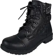 [WOFANLULY] Women's Ankle Boots, Fashion Lace-Up Combat Ankle Boot Side Zipper Short Boots